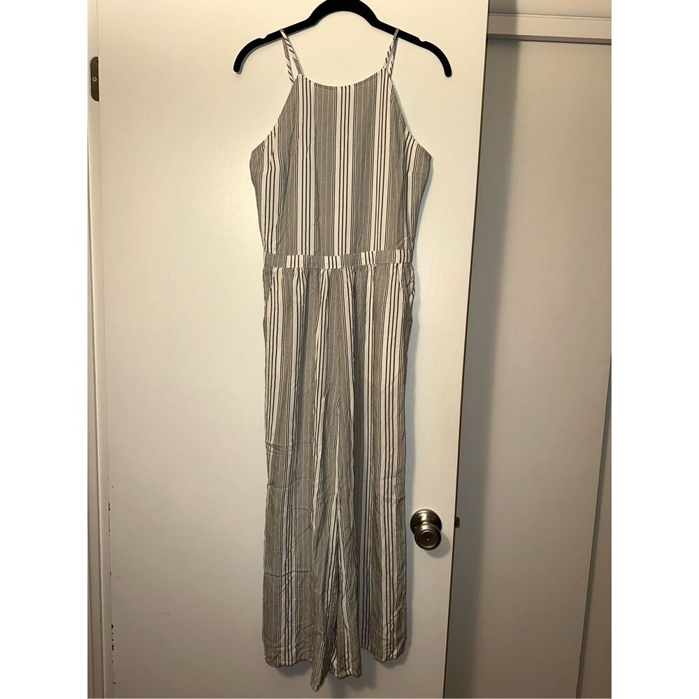 Hollister Tank Top Jumpsuit White Black Stripes Size Medium EUC